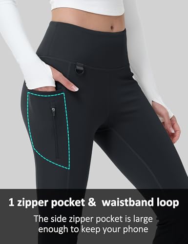 MAGCOMSEN Women's Fleece Lined Flare Leggings Waterproof Insulated Winter Pants Hiking Yoga Bootcut Leggings 3 Pockets4