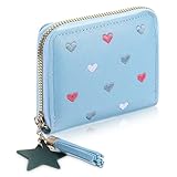 Ymapinc Blue Cute Little Wallet Women,Girls Wallet, Small Zipper Wallets for Women, Girls Coin Purse, Small Purse with Card Slots, Star Tassels Pendant