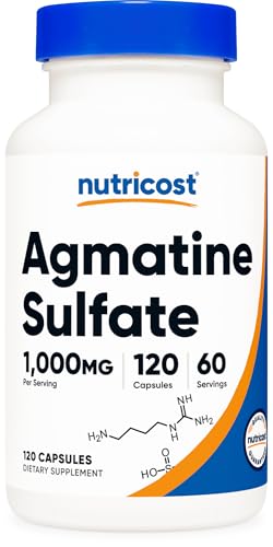 Nutricost Agmatine Sulfate 1000mg 120 Capsules - Gluten Free Non GMO 500mg Per Capsule