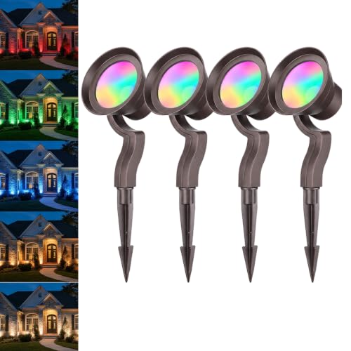 Image of LEONLITE 4-Pack RGBCW Wall Wash Dimmable LED Low Voltage Landscape Lights