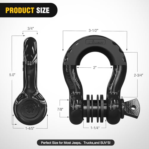 Image of Nilight 3 /4 inch D Ring Shackle 2 Pack 19T (41,887 lbs) Break Strength 4.75T WLL Heavy Duty Towing Hook with Anti-Theft System Anti-Rattle Isolators for Truck Jeep SUV ATV UTV Recovery Black