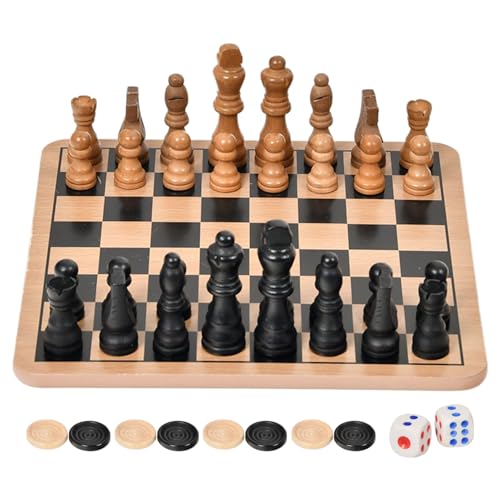 TADAYIM Juego de ajedrez de madera, juego de damas de ajedrez, tablero de doble cara, juego interactivo para principiantes, niños, adultos, familia, viajes, hogar al aire libre