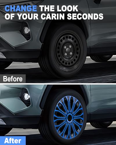 Image of ABX Hubcaps,16 inch hubcaps Set of 4, Wheel Rim Cover ABS Material, Snap On Car Truck SUV Replacement, for Toyota Camry Nissan Mazda etc, Black&Blue