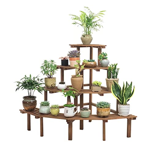 Banc d'échelle pour plantes, support de plantes d'angle en bois intérieur extérieur, étagères à plantes à 4 niveaux support de pot de fleurs pour terrasse de jardin, support de jardinière à angle droi