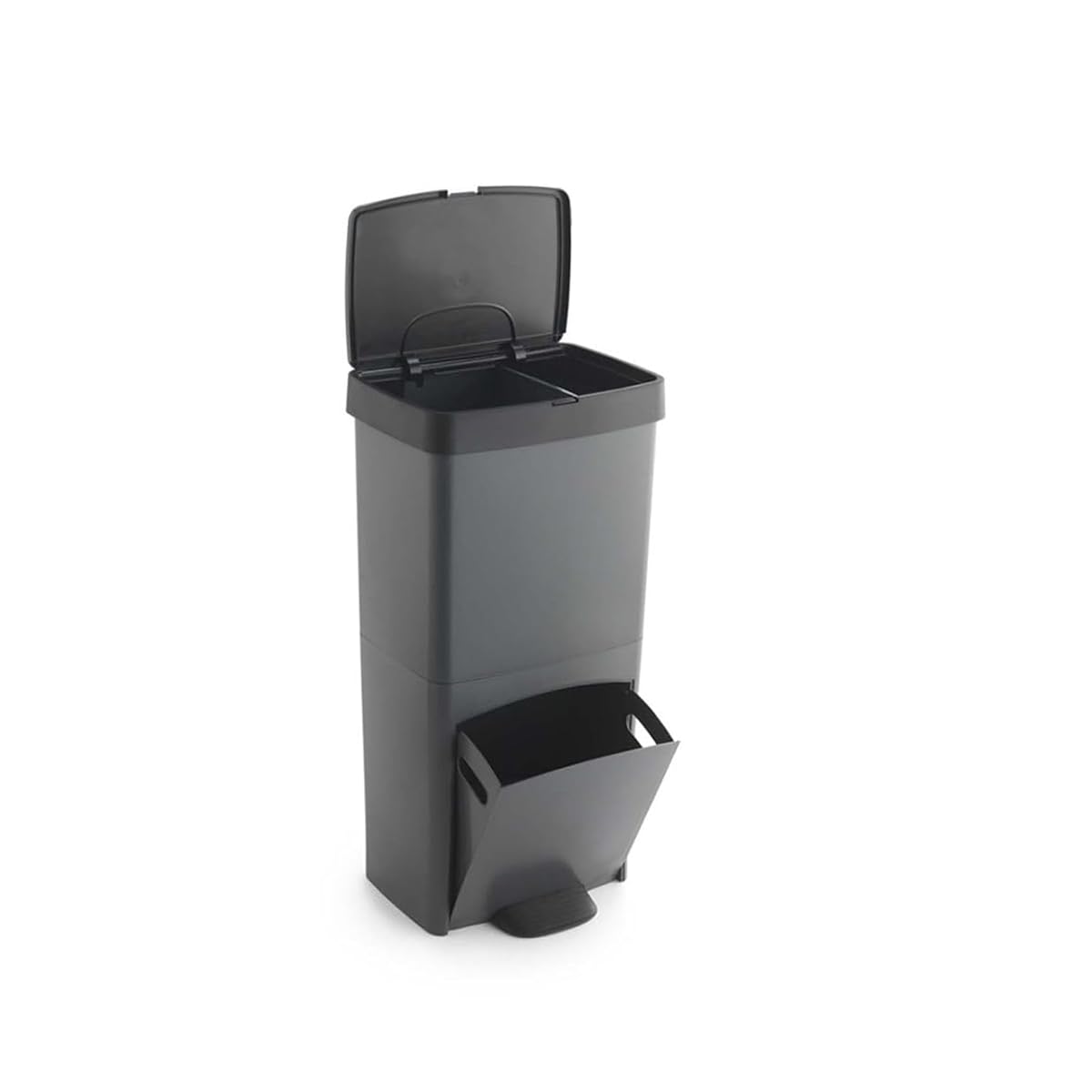 SP Berner - Poubelle de recyclage 70 L avec pédale - 3 compartiments (30 L + 10 L + 30 L) - Idéale pour la cuisine, la maison, le bureau et les entreprises - 100% recyclable - Gris anthracite