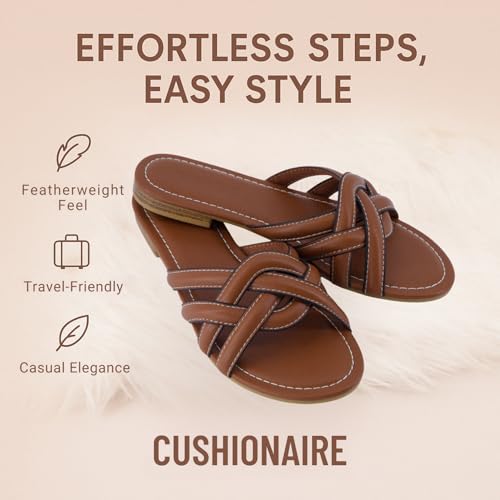 CUSHIONAIRE Laguna Slip-On Womens Sandals – Flat Braided Dressy Summer Sandals for Women4