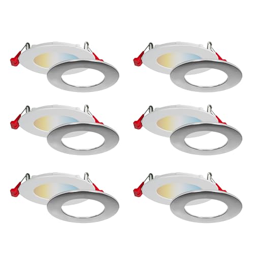 Nadair, 3’’ LED Recessed Ultra Slim Lights, 5 Built-in Color Temperature (2,7K/3K/3,5K/4K/5K), 6-Pack, IC Rated, Dimmable, 6W=50W, 450 Lumens, Quick Connect System, White, Brushed Nickel Trim incl. by Nadair - Used condition - CA$33.60