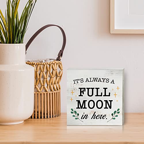 It's Always A Full Moon In Here Wood Box Sign Home Decor Rustic Bathroom Quote Wooden Box Sign Block Plaque For Wall Tabletop Desk Home Bathroom Decoration 5" X 5" #TOP4