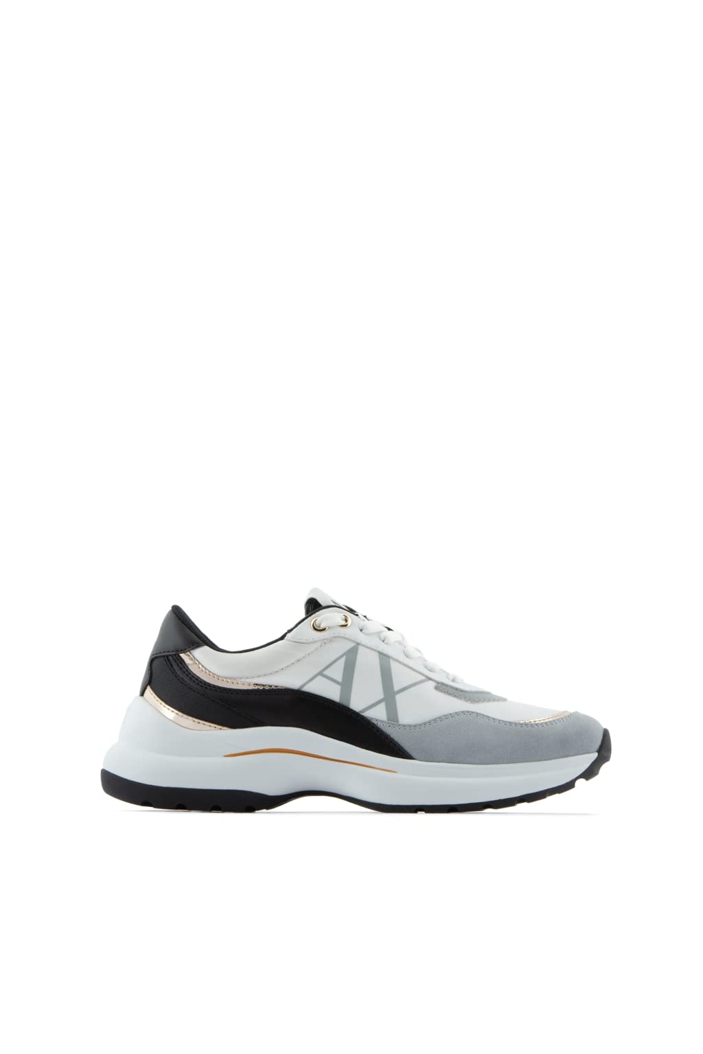 Armani Exchange Women's Acer Printed Side Logo Trainers, Surgical White + Grey, 40.5 EU