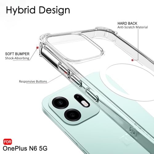 Image of TheGiftKart ShockProof Ultra-Hybrid Back Cover Case for OnePlus N6 5G Compatible with MagSafe | 360 Degree Protection | Crystal Clear Hard Back Cover Case for OnePlus N6 (PC & TPU, Transparent Bumper)