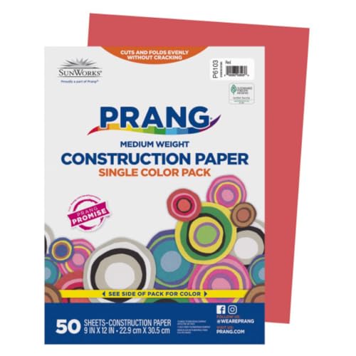 Image of Prang Construction Paper, 9 inch x 12 inch, Red, 50 /Pack, 50 Packs | Formerly SunWorks, Class Pack, 2500 Sheets Total, P6103