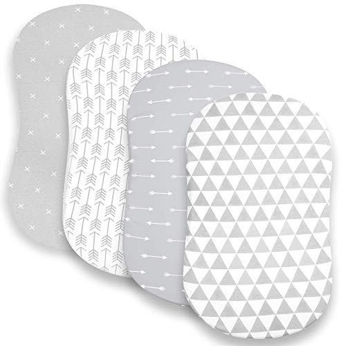 Bassinet Bed Sheets – Premium Bassinet Fitted Sheet For Halo, Mika Micky, Maxi Cosi & Others - 4 Pack 100% Jersey Knit - Bassinet Bedding For Standard Size Oval Or Halo Bassinet Pads For Boys & Girls #TOP7