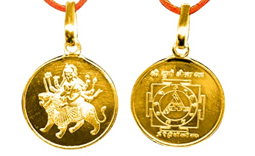 Vishaka Arts Durga Bisa Yantra Colgante en cobre puro chapado en oro bendecido y energizado Locket, Cobre, No es una piedra preciosa