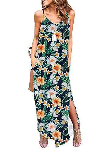HUSKARY Beach Dresses Summer V Neck Sleeveless Ankle Length