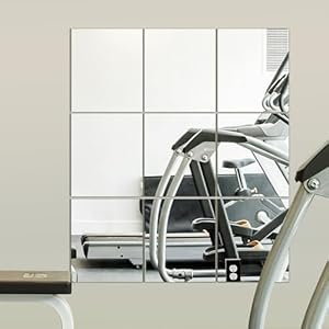Delma Home Gym Mirror Tiles, Large Workout Mirrors for Home Gym,Square Mirror(Glass,14x12x9PCS), Large Full Body Mirror for Gym, Wall Mirror for Garage, Bedroom, Bathroom (Glass – 14”x12” – 9PCS)