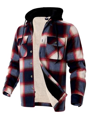 Image of Gary Com Heavy Thick Flannel Plaid Jacket Sherpa Fleece Lined Hoodies for Men Zip Up Winter Warm Coat Zipper Sweatshirt