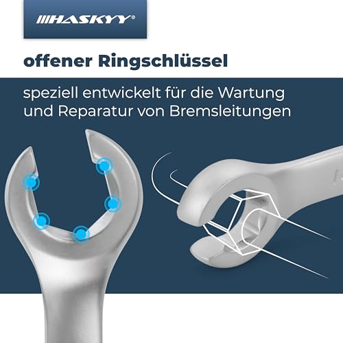HASKYY 6 tlg. Bremsleitungsschlüssel SET I Offener Ringschlüssel I Leitungsschlüssel Bremsleitung 8-19mm