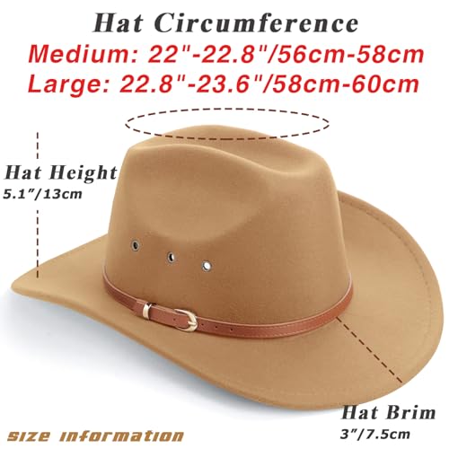 Image of DRESHOW Cowboy Hat for Women and Men Western Felt Cowboy Cowgirl Hat Wide Brim Belt Buckle Retro Fedora Hats Unisex Caps