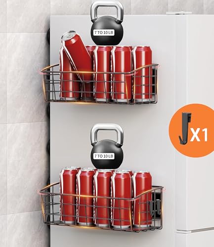 Image of 1Pack Magnetic Shelf for Refrigerator with Removable Hooks(Black) | Strong Magnetic Spice Rack for Kitchen Storage, Fruit Potato Onion Storage Shelves, Large Magnetic Basket Organizer