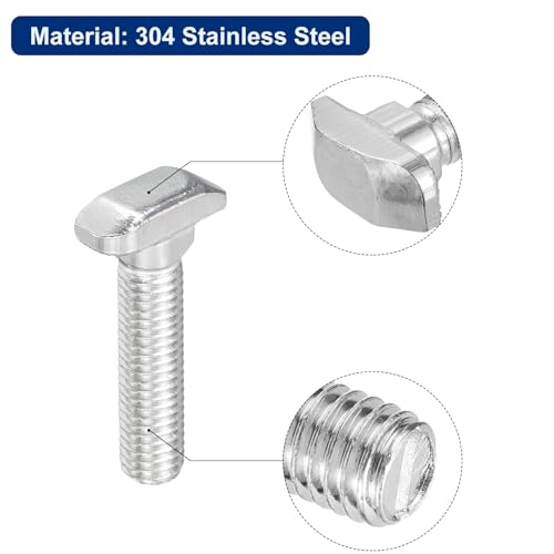 Image of uxcell 10Pcs T-Slot Bolts, M8 x 40mm Hammer Head Bolt T Screw Drop-in Stud for 4040 Series T-Slot Aluminum Extrusion Profile, 304 Stainless Steel, Silver
