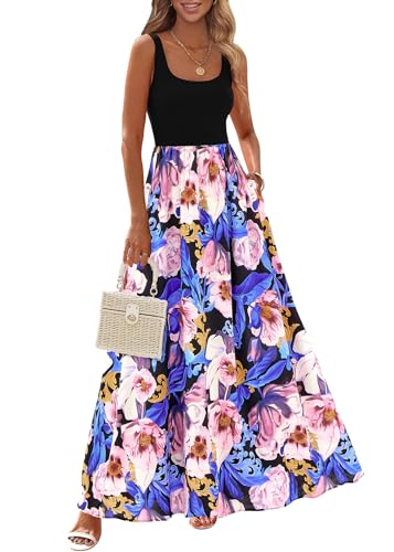 Image of KIRUNDO Women Summer Sleeveless Boho Floral Maxi Dress 2026 Scoop Neck Tank A Line Flowy Beach Vacation Resort Wear Sundress