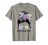 Photo Gallery mamma vita disordinata capelli bun tie dye divertimento donn maglietta Photo Gallery mamma vita disordinata capelli bun tie dye divertimento donn maglietta