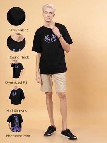Image of Rigo Back Printed Half Sleeves Round Neck Oversized T-Shirt for Men | Drop Shoulder T-Shirt for Men | Loose Baggy Fit T-Shirt for Men