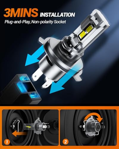 Image of Sealight H4 Fog Bulbs 50,000LM 6500K Cool White 52W High Power Error-Free, H4 /9003 Lamps 1:1 Stock Size, 2 Pack