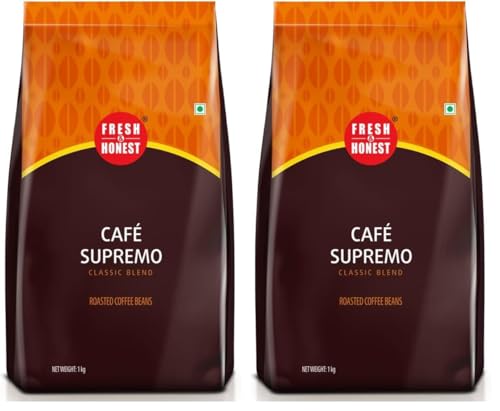 Image of Fresh & Honest Cafe Supremo | Roasted Coffee Beans | Medium Dark Roast | Arabica Robusta Blend | 1Kilo (Pack of 2)