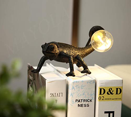 Image of MAYOLA Modern Chameleon Table Lamp,Desk lamp,Night Light,Wall Lamp, Resin Chameleon Lighting Fixture for Living Room, Bedroom, Office,Kids(Table Lamp, B-Black)