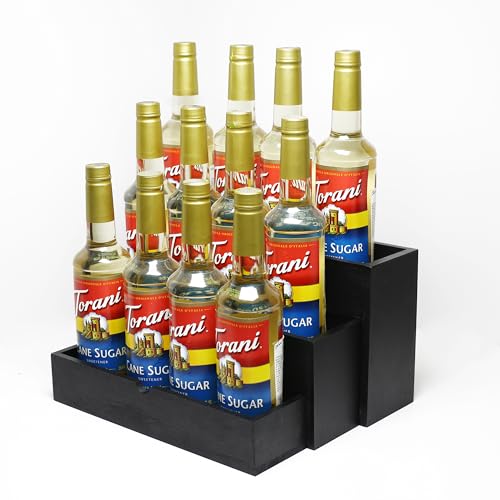GOVOKOI Black Wood Coffee Syrup Rack Organizer, 3-Tier Separated Bottle Holder for Coffee Bar, 12...