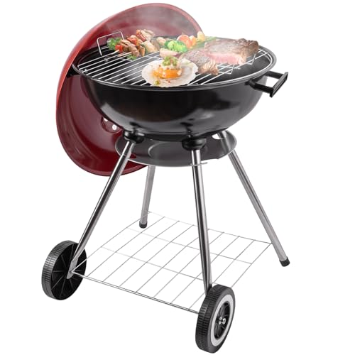 gzcmxh Holzkohlegrill – 45,7 cm tragbarer Holzkohlegrill mit Griff und Rädern – Kugelgrill für Outdoor, Hinterhof, Picknicks, Partypartys