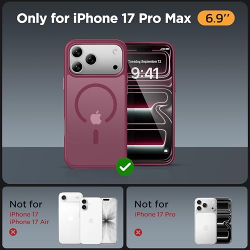 Image of Miracase Magnetic for iPhone 17 Pro Max Case with Screen Protector [Compatible with MagSafe] Slim Thin Phone Case Military-Grade Protected for 17 ProMax Cover Bumper 6.9 inch, Wine Red