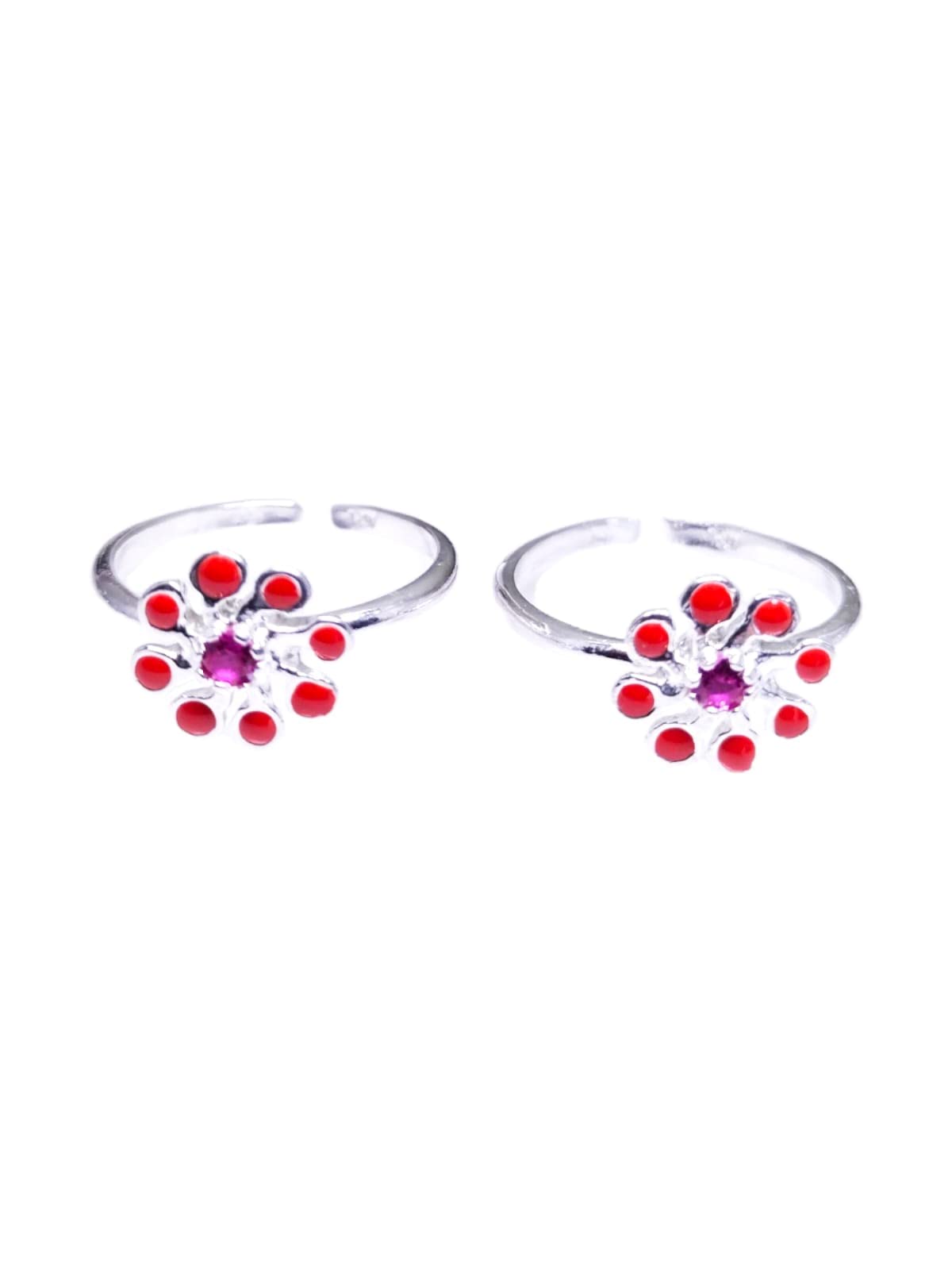 ROUND SHAPE MULTI COLOR TOERING CHUTKI BICHIYA WITH RED AND PINK STONE IN STERLING SILVER WHICH IS DURABLE COMFORTABLE FOR GIRLS AND WOMENS IN PURE SILVER-image-32