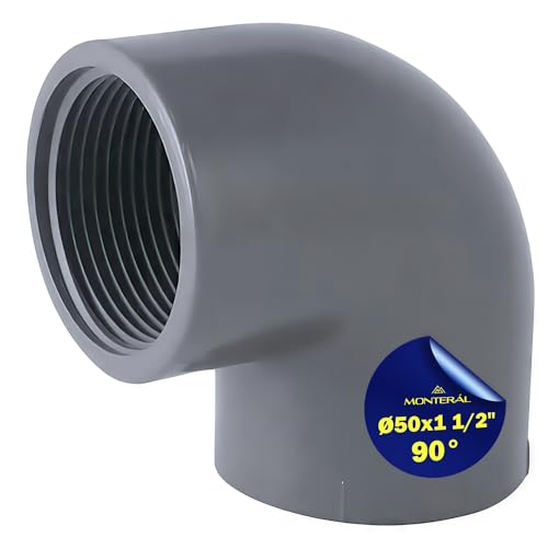 Codo PVC U con Ángulo de 90° Ø 50 mm x 1 1/2” Tiene una Conexión de Cola y Rosca Interna - Garantía de 10 Años - MONTERAL