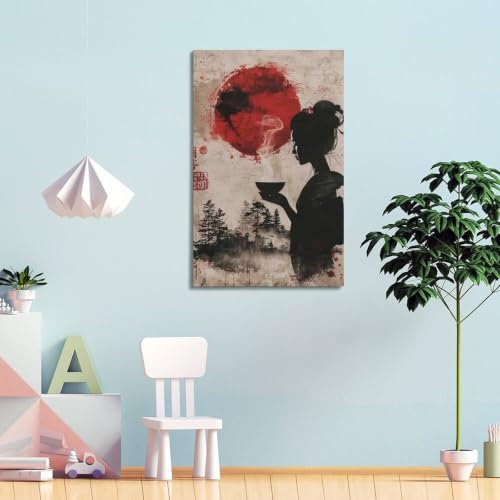 Poster Sumi-E Ukiyo-E vintage 40x60cm avec cadre noir