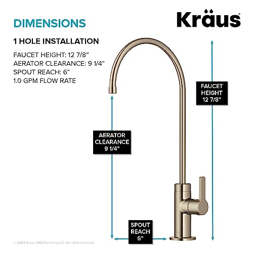 Image of KRAUS Oletto Single Handle Drinking Water Filter Faucet for or Water Filtration System in Spot-Free Antique Champagne Bronze, FF-103SFACB