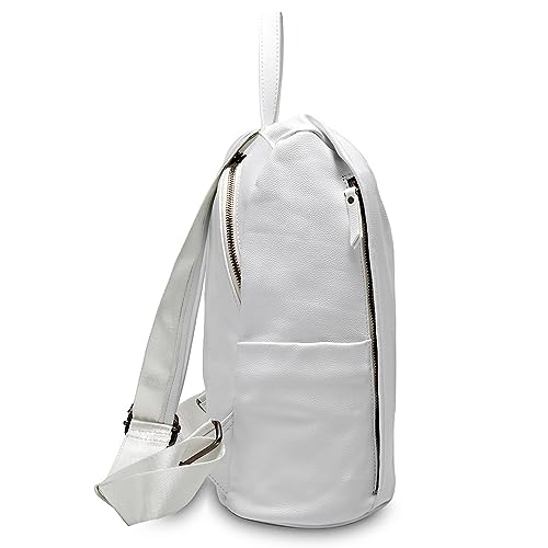 Image of zency Classic Genuine Leather Fashion Women Backpack Quality More Pockets Daily Knapsack Ladies Rucksack White