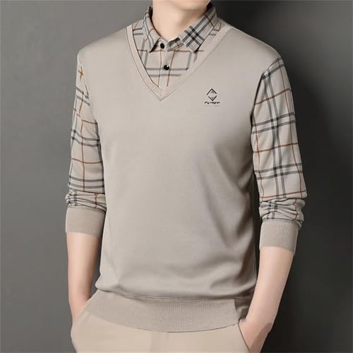 Men's Business Pullover Polo Shirt Neck Sweaters Fake 2 Piece Fashion Business Causal Pullovers3