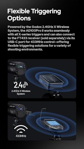 Image of Godox AD100 Pro II AD100Pro II AD100ProII Flash Strobe, 2.4GHz X System+433Mhz Module /3300mAh Battery /2W LED /10 Brightness Levels /490 Full-Power Pops /0.01-1.5s Recycle Time /USB-C Charging /1-256-1 /1