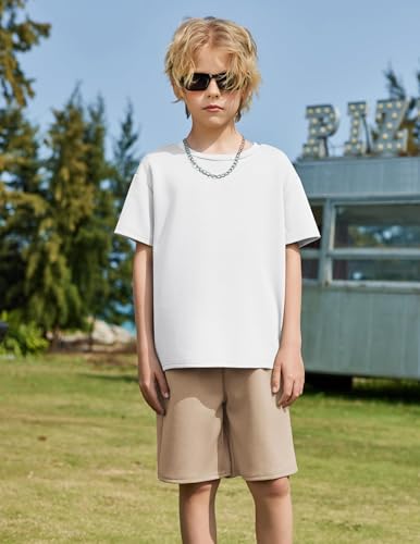 Image of Arshiner Boys Drop Shoulder T-Shirt & Drawstring Waist Shorts Summer Casual Outfits (5-12 Years)