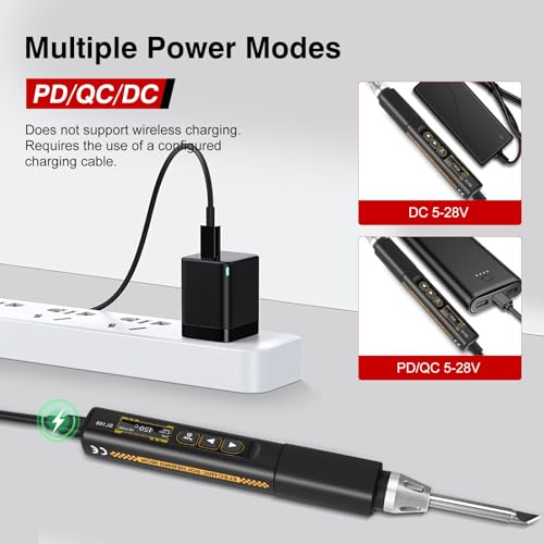 Draagbare soldeerbout met accu, 96 W USB C soldeerbout, soldeerbout set met instelbaar 100-450 °C, hoge capaciteit en snel opwarmen, digitaal scherm, precisiesoldeerbout met standaard, gassoldeerbout - Afbeelding 5