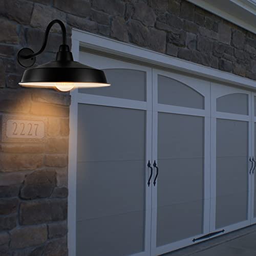 Diyel Gooseneck Barn Light Outdoor, 16 Inch Dome Large Farmhouse Exterior Light Fixture Wall Mount, Industrial Outdoor Wall Sconce Outside For House, Shop, Front Porch, Garage, Entryway, Black, 2 Pack #TOP7