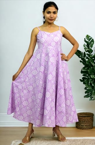 Image of JAIPUR HAND BLOCK Sleeveless Cotton A Line Dress|Gown with Jacket S63