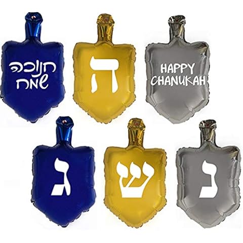 6 Hanukkah Dreidel Balloon Decorations with Stickers for Chanukah Parties. Cover