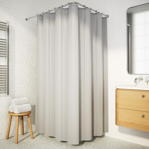 Aquabad DrySafe Rideau de Douche/Rideau de Baignoire – Gris, 240 x 200 cm, avec œillets Couleur Chrome, déperlant & Facile d’Entretien