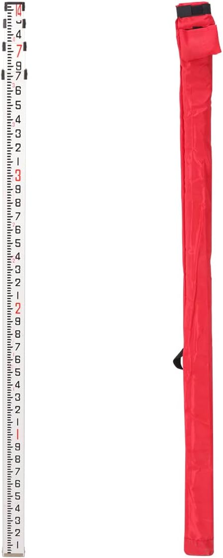 9-Foot Aluminum Grade Rod, 10ths, 3 Sections Telescopic Leveling Rod Bubble Level, Dual Side Measuring Rod with Carrying Bag for Houses, Walls, Floors and Leveling Applications