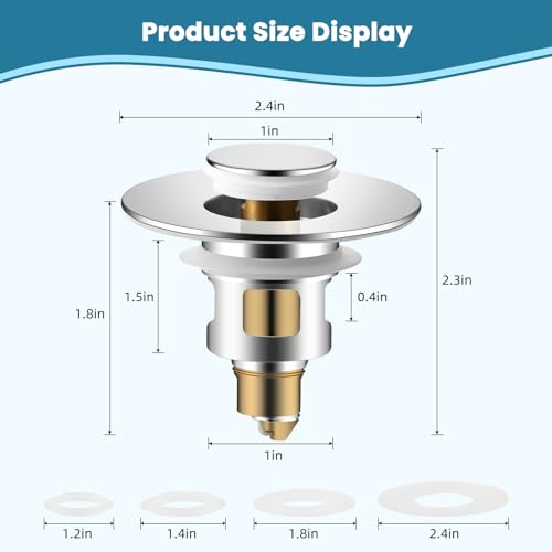 Image of 2PCS Universal Metal Bathroom Sink Stopper, 2-in-1 Pop Up, Chrome | Sink Strainer with Anti-Clogging Filter Basket Fit for Standard 1 inch-2.3 inch Basin Drain Holes, Anti-Clog