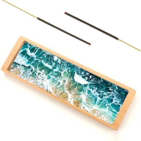 Incense Holder Stick with Wide Glass Base Home Lakeside Villa View Decor Modern Wood Large Incense Tray Incense Burner Double Holes goolan Cover