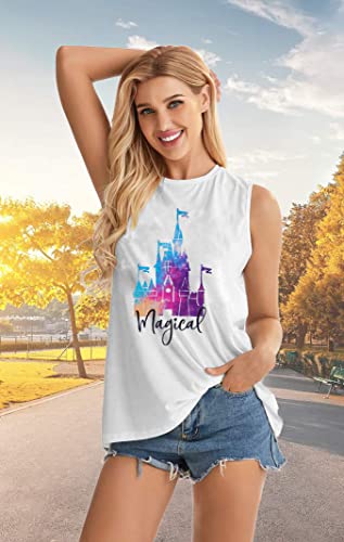 Magic Castle Tank Top Women Magic Kingdom Graphic Tee Girls Trip Shirts Casual Holiday Vacation Sleeveless Tops White #TOP3